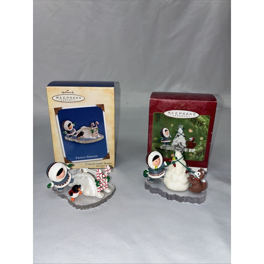 Hallmark Keepsake Frosty Friends Ornaments 2001 QX8012 & 2004 QX8331 Set of 2